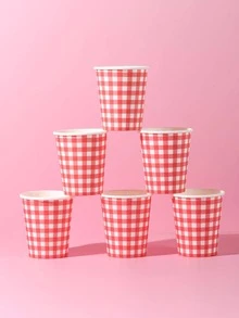 10入組/套一次性紙杯現代主義格子圖案一次性紙杯派對 - 彩色 - 查看 3