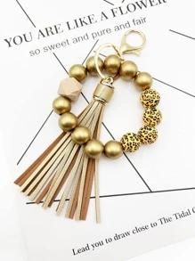 1入組女士釘珠和流蘇裝飾時尚鑰匙圈適用於鑰匙裝飾用品 - 金色 - 查看 1