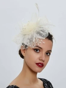 1入組女性花和羽毛裝飾時尚立體髮箍帶髮夾適合派對