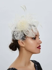 1入組女性花和羽毛裝飾時尚立體髮箍帶髮夾適合派對