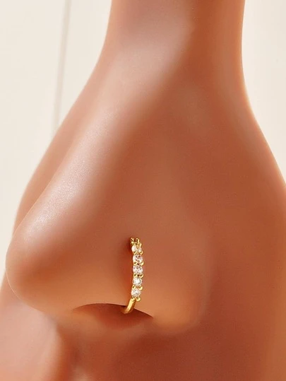 1 pieza anillo de cobre y Zirconia cúbica para decoración de nariz Simple y de lujo para mujer, regalo de fiesta, joyería de cobre