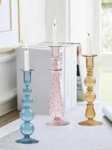 1pc Geometric Design Candle Holder, Clear Glass Creative Candle Stand, For Home Decor