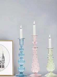 1pc Geometric Design Candle Holder, Clear Glass Creative Candle Stand, For Home Decor