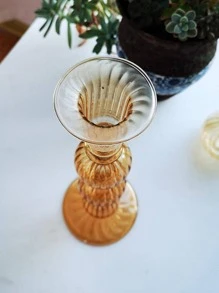 1pc Geometric Design Candle Holder, Clear Glass Creative Candle Stand, For Home Decor