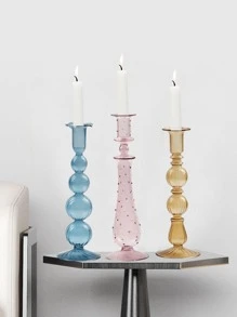 1pc Geometric Design Candle Holder, Clear Glass Creative Candle Stand, For Home Decor
