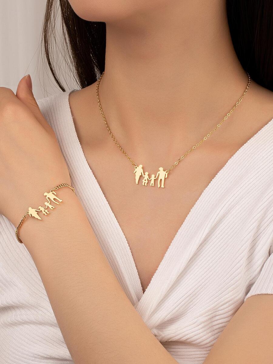 Set de collar y pulsera de metal para la familia con estilo europeo y estadounidense para el Día del Padre y el Día de la Madre (2 piezas)