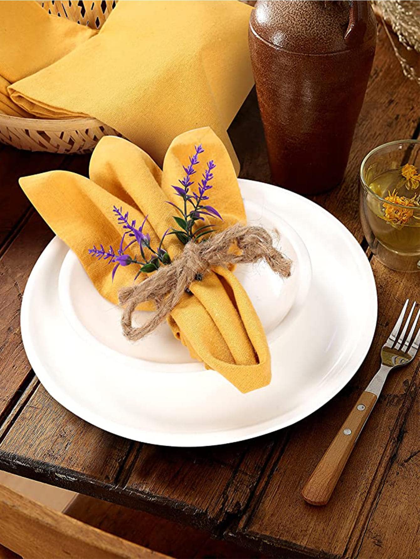 1入組黃色餐巾家用極簡滌綸布餐巾