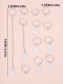12入組女士蝴蝶墜飾時尚電話線髮圈適用於頭髮裝飾用品 - 銀色 - 查看 3