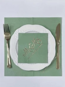 16pcs Letter Graphic Disposable Napkin, Green Paper Table Napkin For Wedding Party - Green - View 1