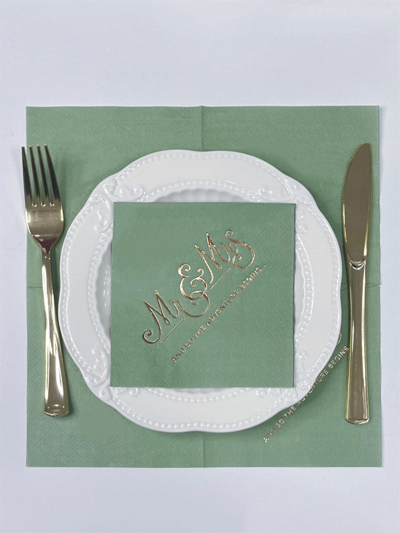 16pcs Letter Graphic Disposable Napkin, Green Paper Table Napkin For Wedding Party - Green - View 1