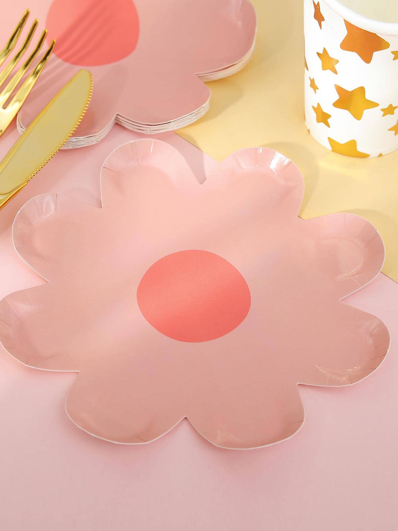 Juego de platos de cena desechables con diseño floral de 10 piezas - Rosa - Ver 1