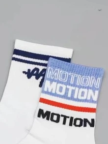 6pairs Men Letter & Striped Print Fashionable Crew Socks For Daily Life - White - View 5