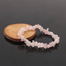 不对称天然宝石手链弹力碎珠块玫瑰水晶石英手链手镯女士婚礼派对礼物 - 粉色 - 查看 2