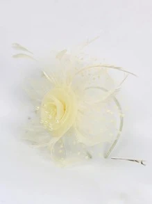 1入組女性花和羽毛裝飾時尚立體髮箍帶髮夾適合派對