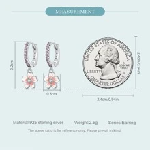WOSTU 1pair Vintage Flower Crystal Hoop Earrings Women 925 Sterling Silver Pink Cherry Blossoms Drop Earring Wedding Statement Earrings Valentines