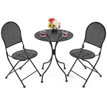 3pcs Patio Bistro Set Outdoor Conversation Furniture Table & Folding Chair