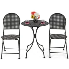 3pcs Patio Bistro Set Outdoor Conversation Furniture Table & Folding Chair