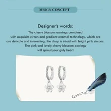 WOSTU 1pair Vintage Flower Crystal Hoop Earrings Women 925 Sterling Silver Pink Cherry Blossoms Drop Earring Wedding Statement Earrings Valentines