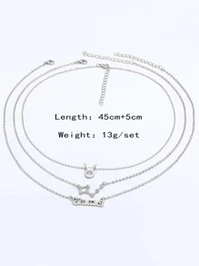 3入組/套時尚鋅合金12星座字母墜飾項鍊適合女士日常裝飾 - 銀色 - 查看 6