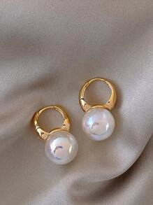HOTNICE 獨特設計人魚公主珍珠圓耳環 - 金黃色 - 查看 2