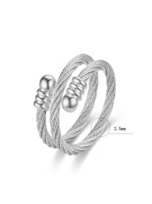 可調節開口鈦鋼戒指時尚鋼絲扭絞情人戒指復古街頭搖滾個性戒指韓式罕見情侶戒指運動手飾 - 銀色 - 查看 2