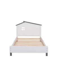 MERAX Twin Size Wood Platform Bed With House-Shaped Headboard - trắng - Xem 3