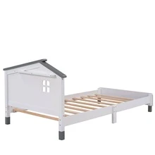 MERAX Twin Size Wood Platform Bed With House-Shaped Headboard - trắng - Xem 5