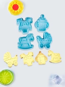 4pcs/set PP Cookie Mold, Creative Milk Bottle & Stroller Shaped Cookie Mold For Kitchen - Blue - View 4