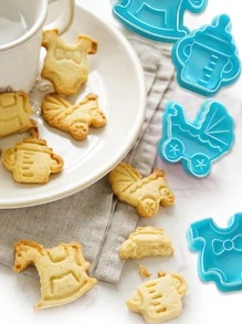 4pcs/set PP Cookie Mold, Creative Milk Bottle & Stroller Shaped Cookie Mold For Kitchen - Blue - View 2