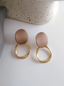 HOTNICE 1 đôi bông tai thiết kế hình học thời trang cho phụ nữ để trang trí hàng ngày - màu nâu - Xem 2
