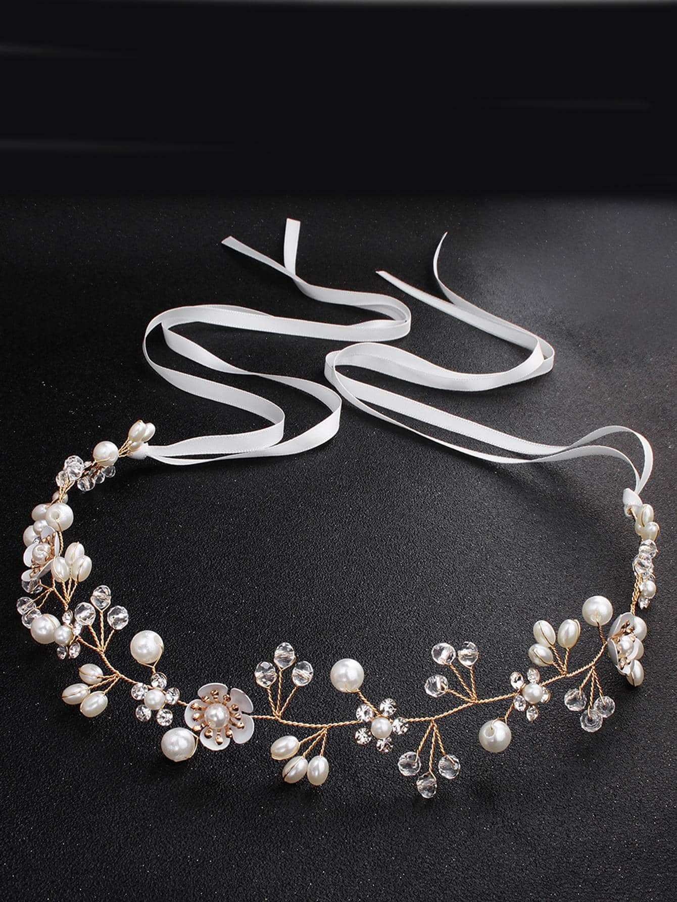 1 Nữ Kim Cương Giả & Ngọc Trai Giả Trang Trí Quyến Rũ Cô Dâu Tóc Cho Đám Cưới - Vàng - Xem 1