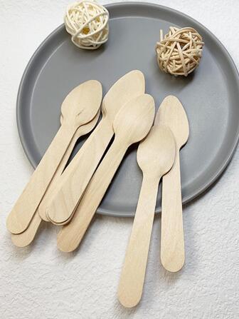 100 piezas Cuchara para postres de madera desechable madera portátil para doméstico