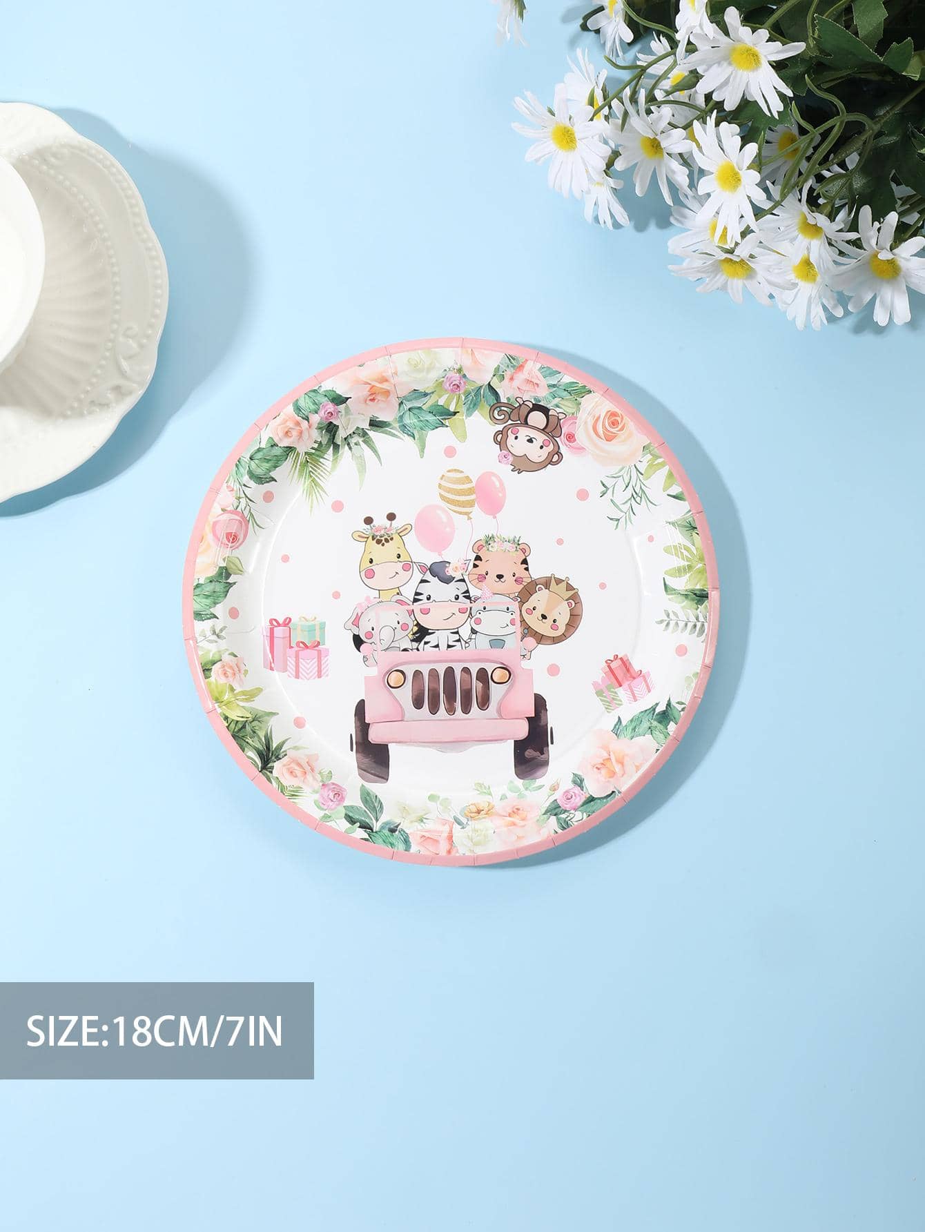 10pcs Cartoon Animal Pattern Disposable Plate, 7 Inch Cute Paper Disposable Plate For Birthday Party