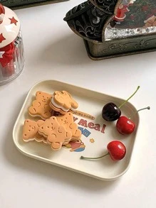 1pc Plastic Plate, Cute Coffee Cup & Letter Graphic Dinner Plate For Dining Table - Beige - View 1