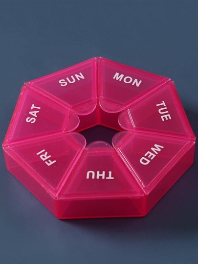 1pc Letter Graphic Hot Pink Medicine Storage Box, Portable Plastic Pill Dispenser Box For Household