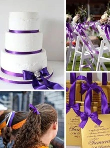 5pcs Purple Gradient Color Gift Wrapping Ribbon, Polyester Portable Gift Decorative Ribbon For Party - Purple - View 4