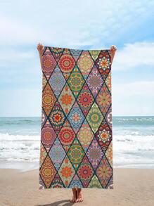 1pc Colorful Mandala Pattern Beach Towel, Modern Soft Absorbent Swimming Towel For Outdoor - Multicolor - View 1