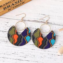 Bông tai hình tròn 2 mặt bằng gỗ phong cách phương Tây phong cách Bohemian cổ điển đầy màu sắc đồ họa cho nữ - Nhiều màu - Xem 4