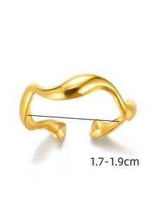 1pc European And American Style Personality Creative All-match Gold Wave Shaped Stainless Steel Open Ring Suitable For Women's Daily Wear