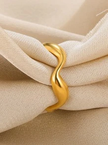 1pc European And American Style Personality Creative All-match Gold Wave Shaped Stainless Steel Open Ring Suitable For Women's Daily Wear