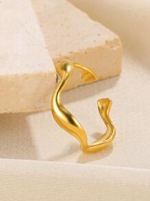 1pc European And American Style Personality Creative All-match Gold Wave Shaped Stainless Steel Open Ring Suitable For Women's Daily Wear