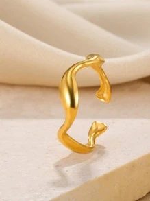 1pc European And American Style Personality Creative All-match Gold Wave Shaped Stainless Steel Open Ring Suitable For Women's Daily Wear