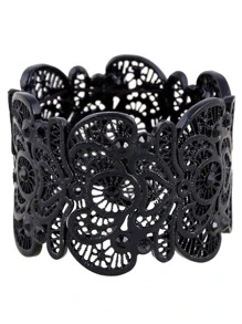 1入賽馬風格女士誇張花邊空心＆鑲嵌鑽石彈性手鐲，適用於婚禮和派對，是母親節、教師節、驕傲月的完美禮物 - 黑色 - 查看 11