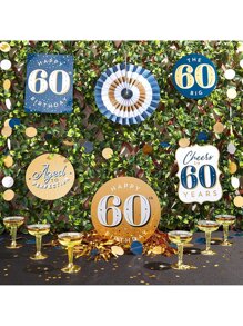 Sparkle and Bash 60th Birthday Decorations, Includes Table Centerpieces, Wall Sign, Ceiling Decorations and Confetti String (12 Pieces) - Multicolor - View 1