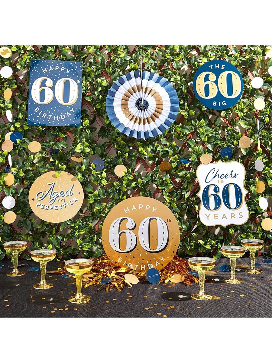 Sparkle and Bash 60th Birthday Decorations, Includes Table Centerpieces, Wall Sign, Ceiling Decorations and Confetti String (12 Pieces) - Multicolor - View 1