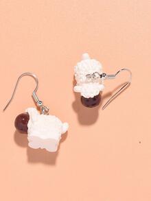 1對可愛合成樹脂羊耳墜適合女士適用於禮品 - 白色 - 查看 3