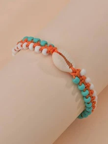 1pc Bohemian Beach Holiday Style Multicolor Rice Bead & Shell Anklet - Multicolor - View 3