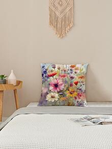 1入組無填充物花卉印花靠墊套梭織面料裝飾抱枕套適用於客廳家居裝飾 - 彩色 - 查看 4