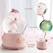 LOVE FOR YOU Gift Wrapped Music Box Ballet Dancer Color Changing LED Light Musical Ballerina Snow Globe for Baby Girls Kids Women Mom Daughter Granddaughter Friends Female Birthday