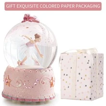 LOVE FOR YOU Gift Wrapped Music Box Ballet Dancer Color Changing LED Light Musical Ballerina Snow Globe for Baby Girls Kids Women Mom Daughter Granddaughter Friends Female Birthday